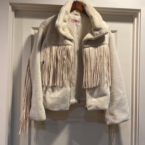 Super soft fringe cream coat